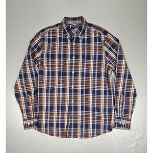 Charles Tyrwhitt Button Down Shirt Mens Medium Non Iron Slim Fit Blue Brown
